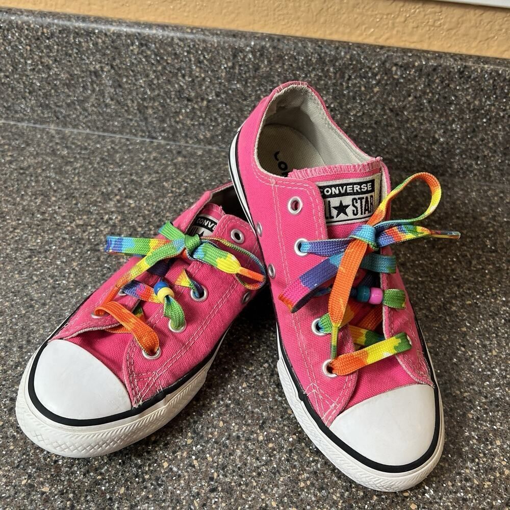 Converse All Star Little Girls Size 1 Pink Canvas Shoes Low Top Sneakers Lace Up